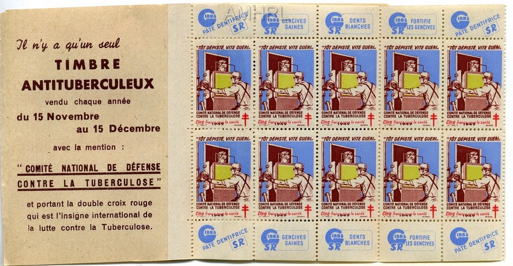 1949 Carnet complet « Tôt dépisté, vite guéri » avec 10 timbres