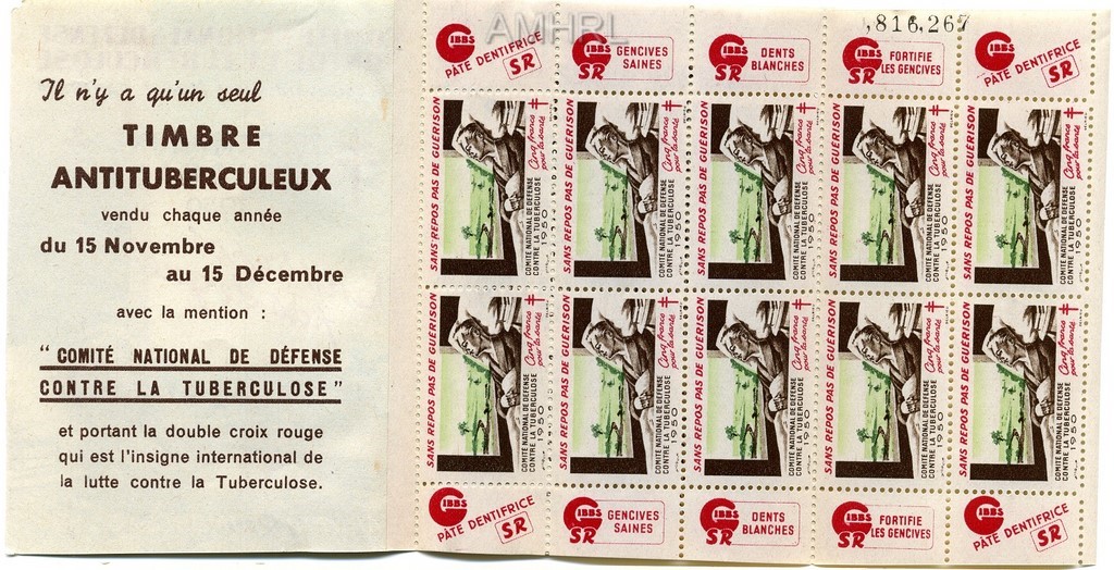1950 Carnet complet « Sans repos, pas de guérison » avec 10 timbres