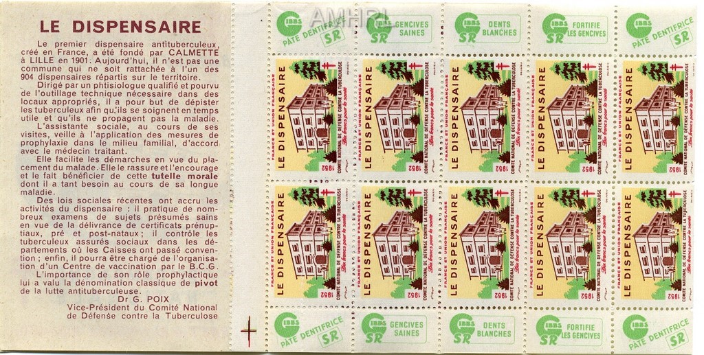 1952 Carnet complet « Le dispensaire » avec 10 timbres