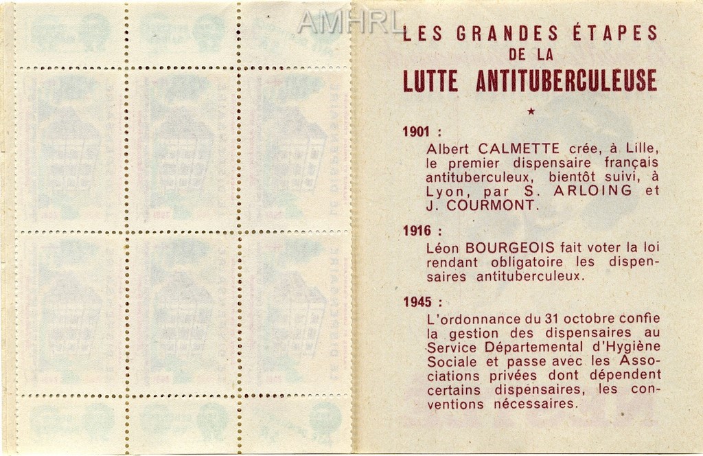 1952 Carnet complet « Le dispensaire » avec 10 timbres
