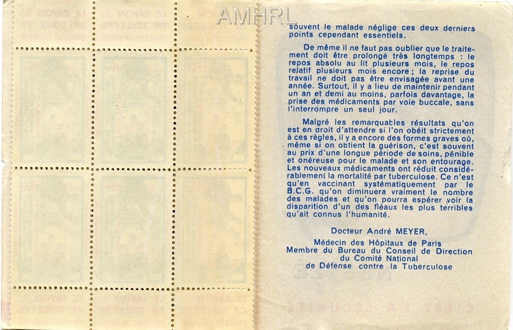 1956-1957 Carnet complet « Vous guérir » avec 10 timbres
