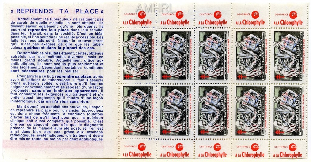 1957-1958 Carnet complet « Reprends ta place » avec 10 timbres