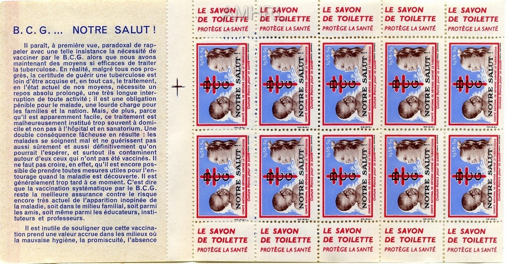 1958-1959 Carnet complet « BCG Notre salut ! » avec 10 timbres