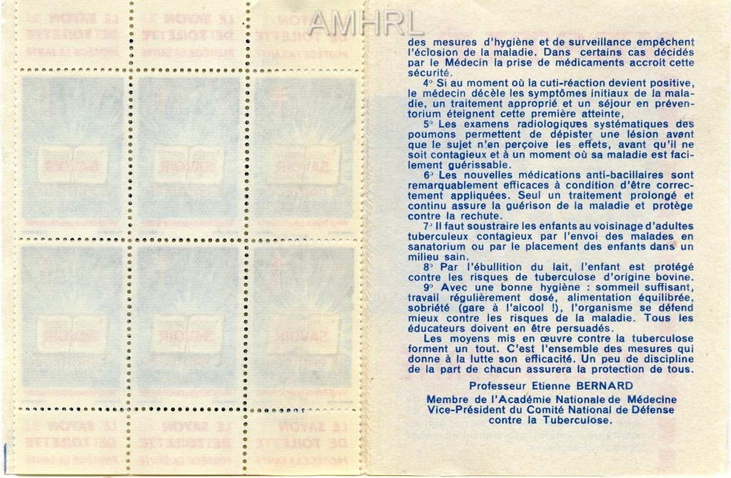 1959-1960 Carnet complet « Savoir se protéger » avec 10 timbres
