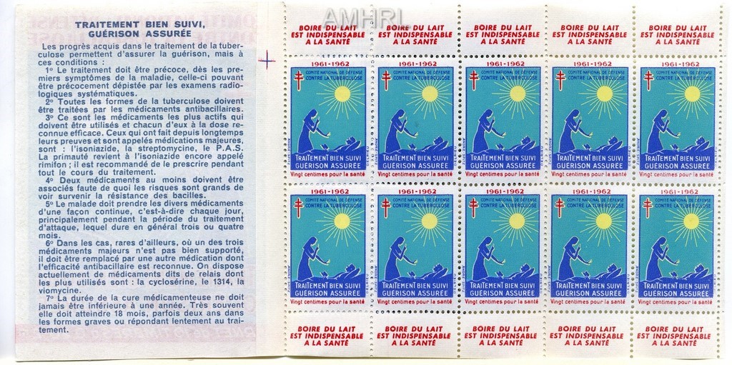 1961-1962 Carnet complet « Traitement bien suivi, guérison assurée » avec 10 timbres