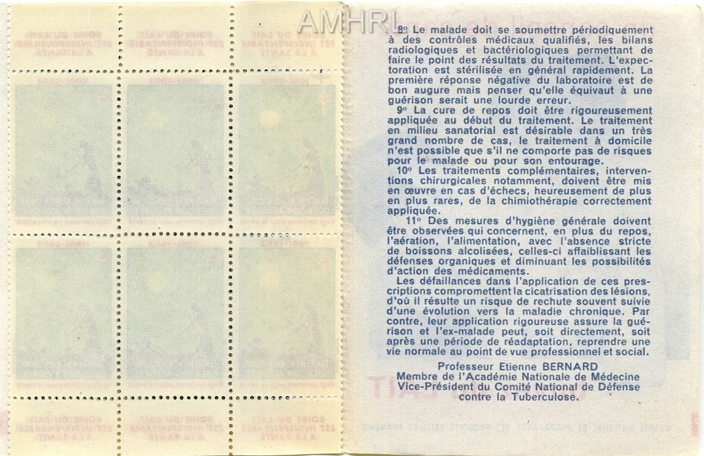 1961-1962 Carnet complet « Traitement bien suivi, guérison assurée » avec 10 timbres