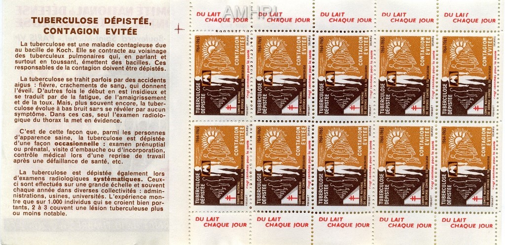 1964-1965 Carnet complet « Tuberculose dépistée, contagion évitée » avec 10 timbres