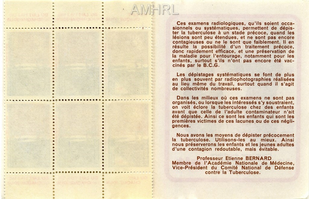 1964-1965 Carnet complet « Tuberculose dépistée, contagion évitée » avec 10 timbres