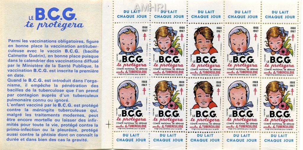 1966-1967 Carnet complet « Le BCG le protègera » avec 10 timbres