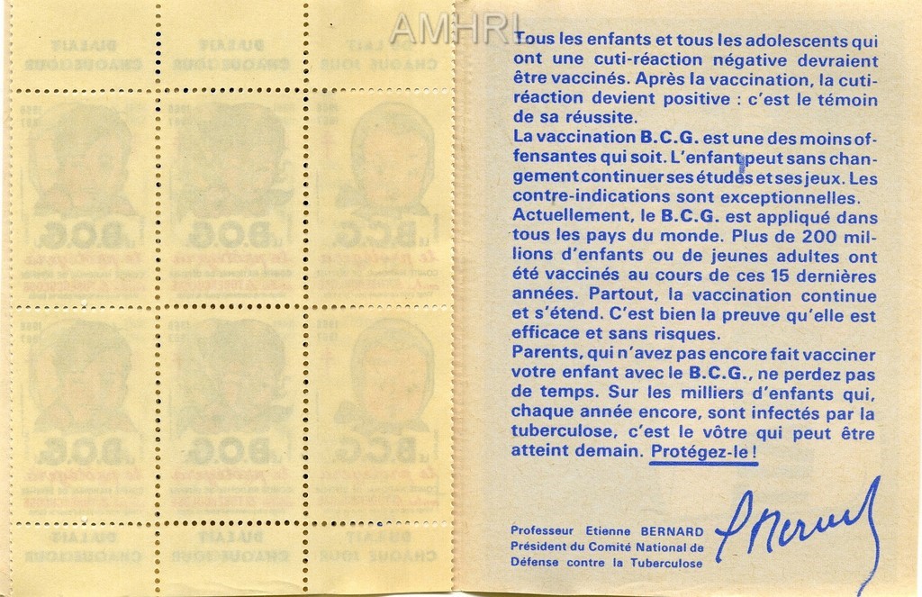 1966-1967 Carnet complet « Le BCG le protègera » avec 10 timbres