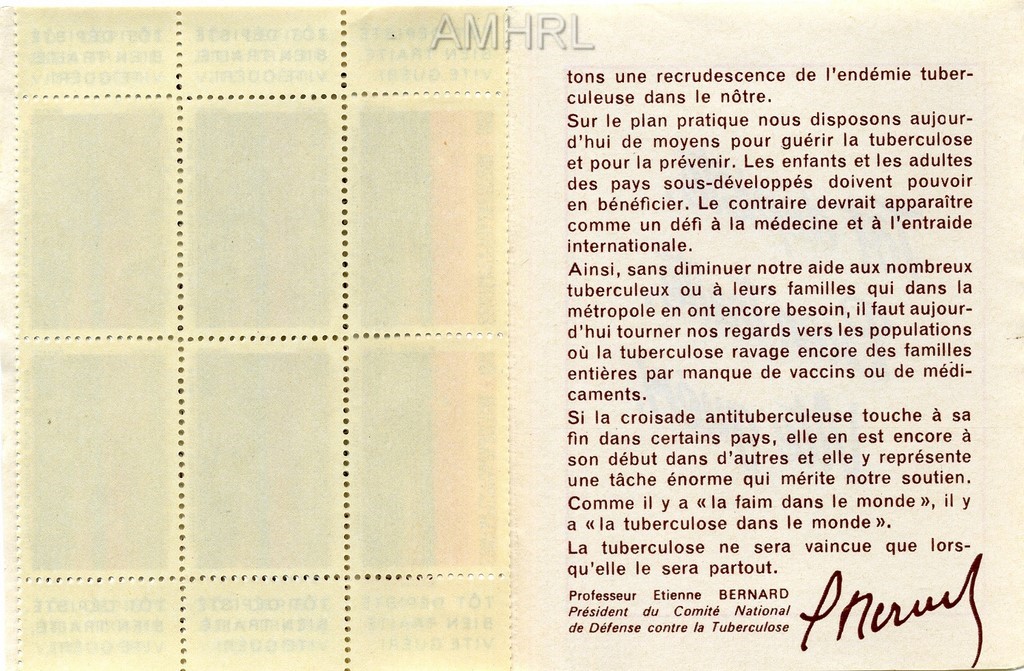 1969-1970 Carnet complet « Tuberculose problème mondial » avec 10 timbres