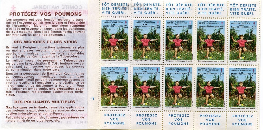 1970-1971 Carnet complet « Protégez vos poumons » avec 10 timbres