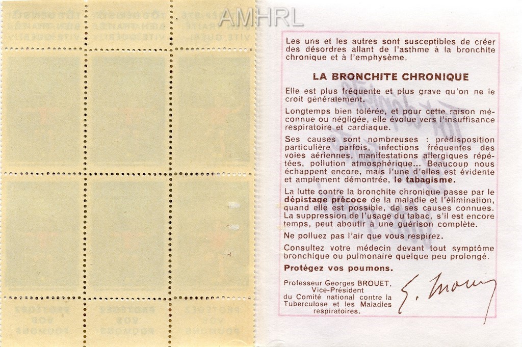 1970-1971 Carnet complet « Protégez vos poumons » avec 10 timbres