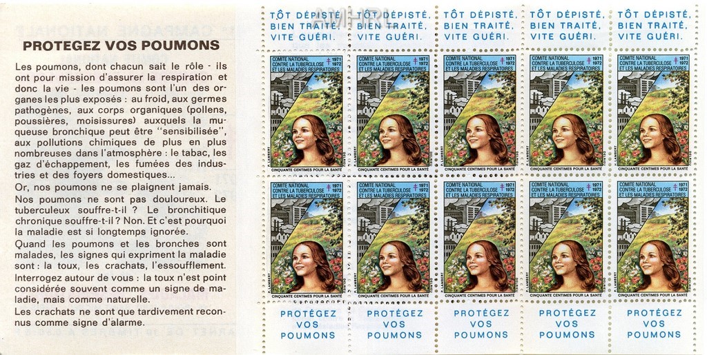 1971-1972 Carnet complet « Protégez vos poumons » avec 10 timbres