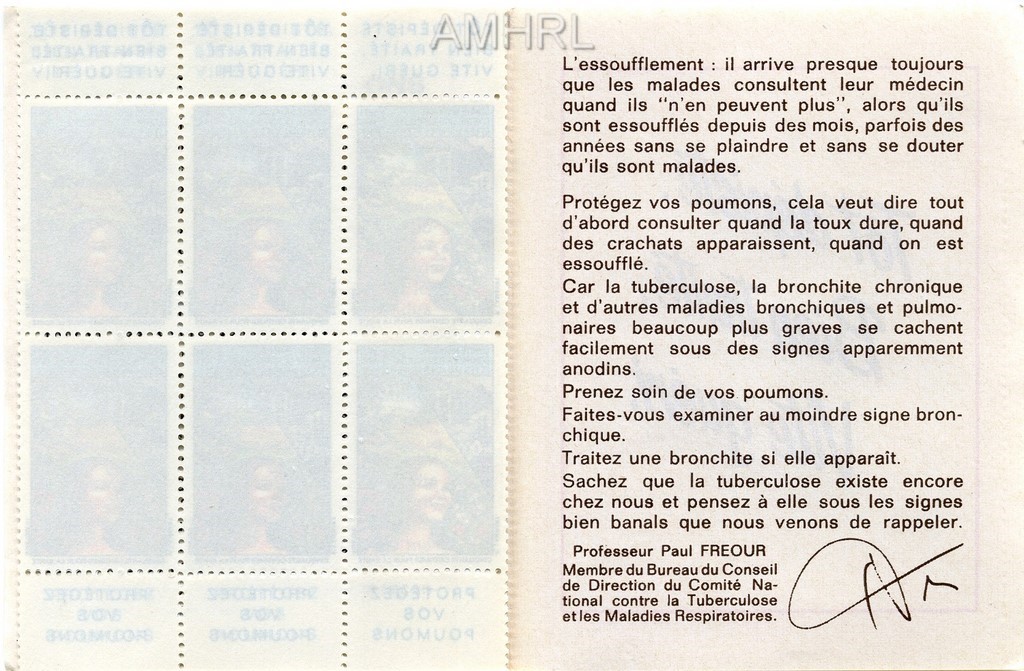 1971-1972 Carnet complet « Protégez vos poumons » avec 10 timbres