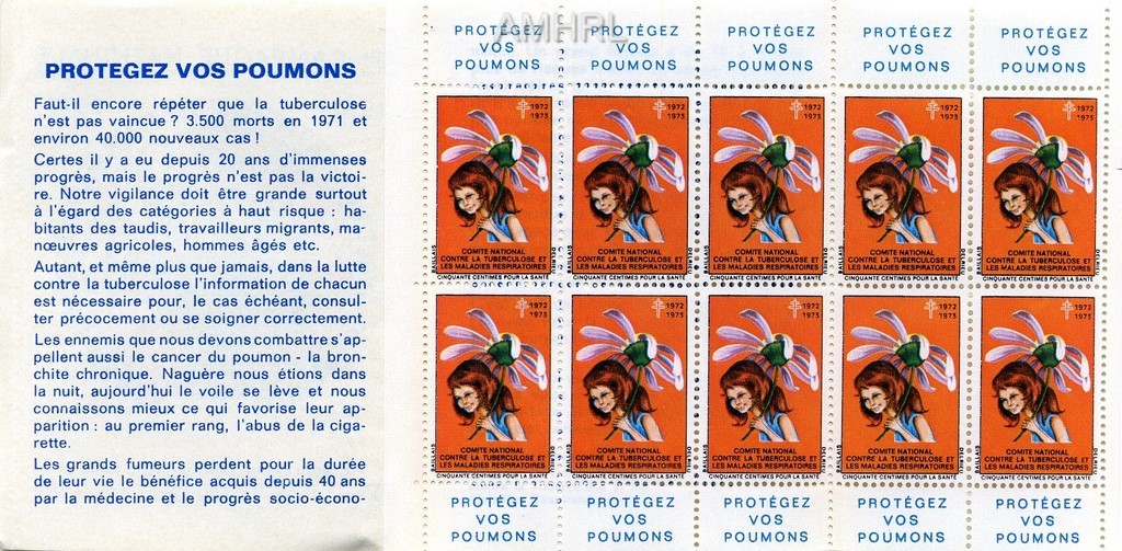 1972-1973 Carnet complet « Protégez vos poumons » avec 10 timbres