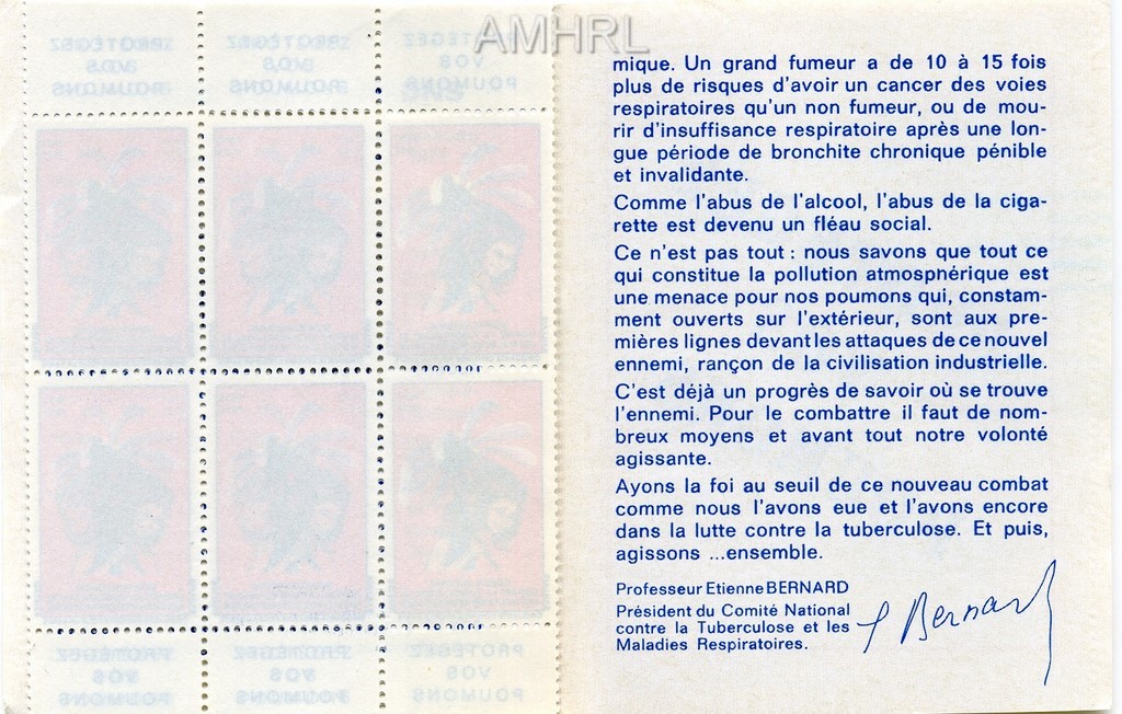 1972-1973 Carnet complet « Protégez vos poumons » avec 10 timbres