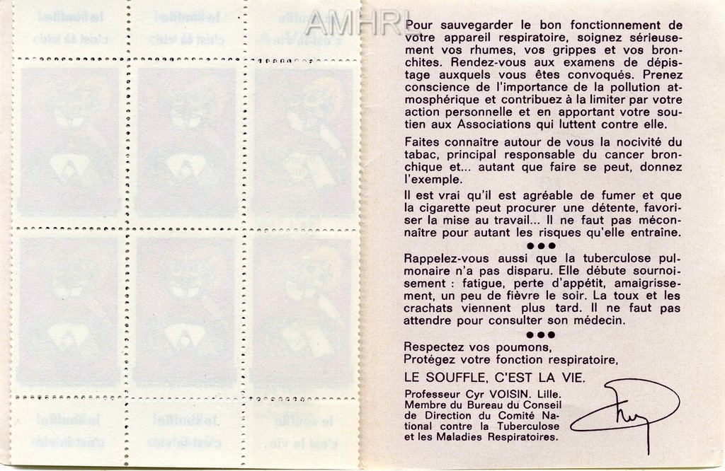 1973-1974 Carnet complet « Le souffle c’est la vie » avec 10 timbres