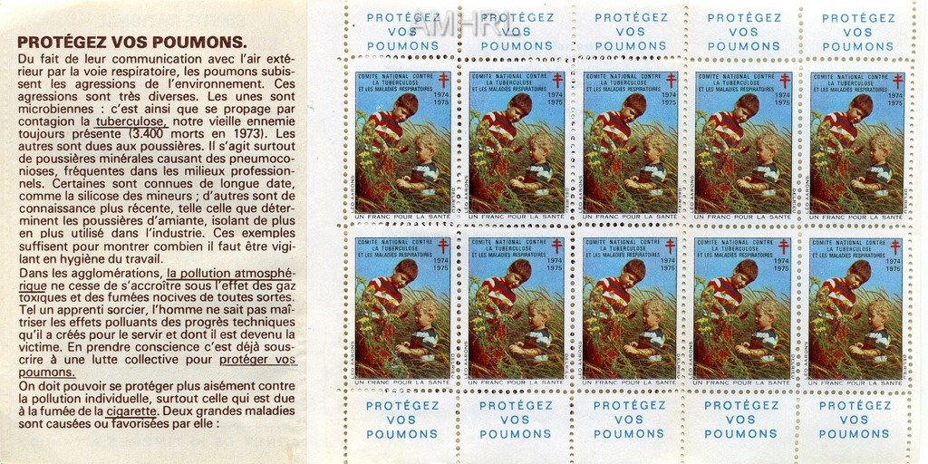 1974-1975 Carnet complet « Le souffle c’est la vie » avec 10 timbres