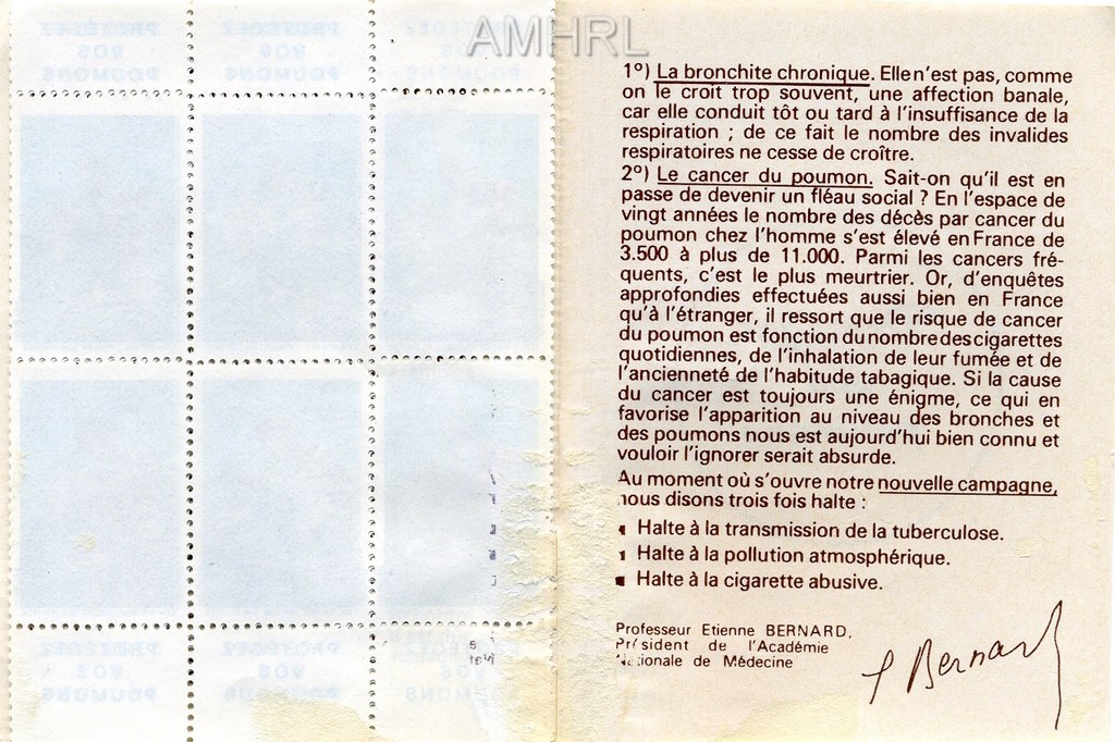 1974-1975 Carnet complet « Le souffle c’est la vie » avec 10 timbres
