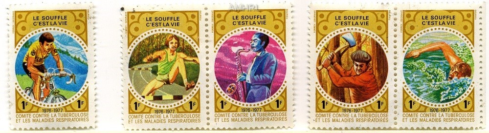 1976-1977 5 timbres « Le souffle c’est la vie »