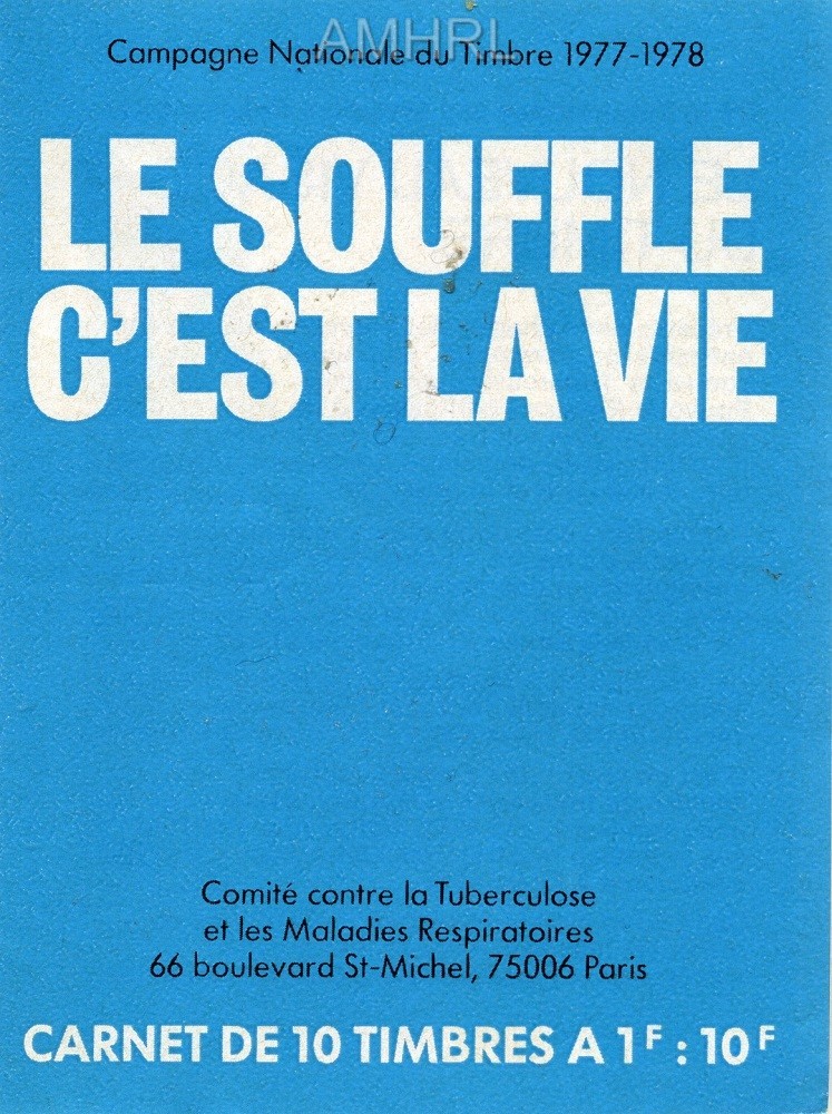 1977-1978 Carnet complet « Le souffle c’est la vie » avec 10 timbres