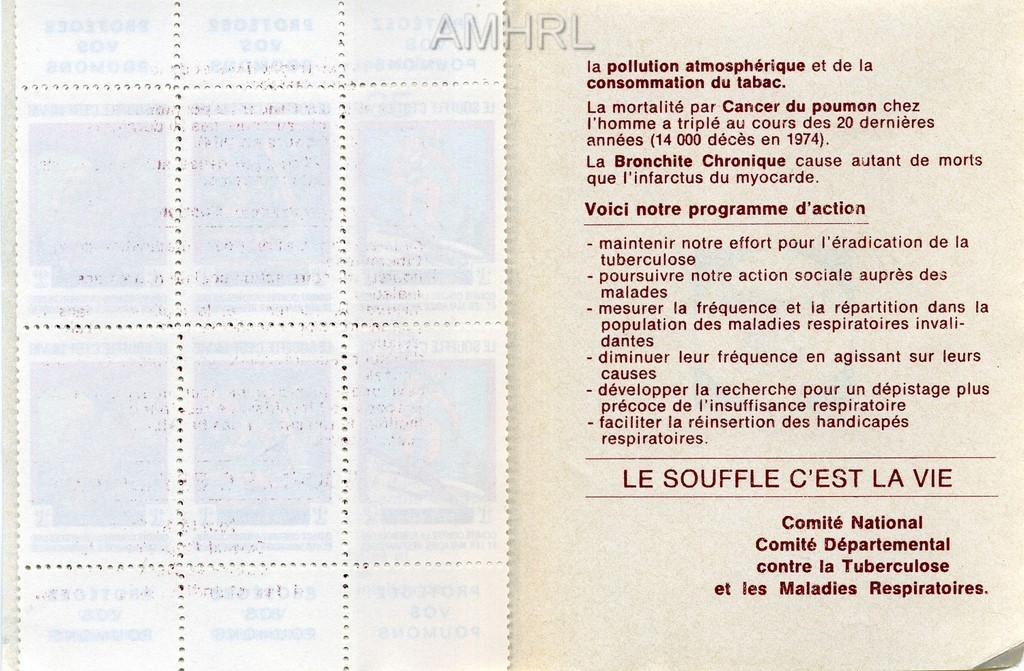 1977-1978 Carnet complet « Le souffle c’est la vie » avec 10 timbres
