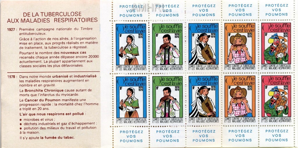 1978-1979 Carnet complet « Le souffle c’est la vie » avec 10 timbres
