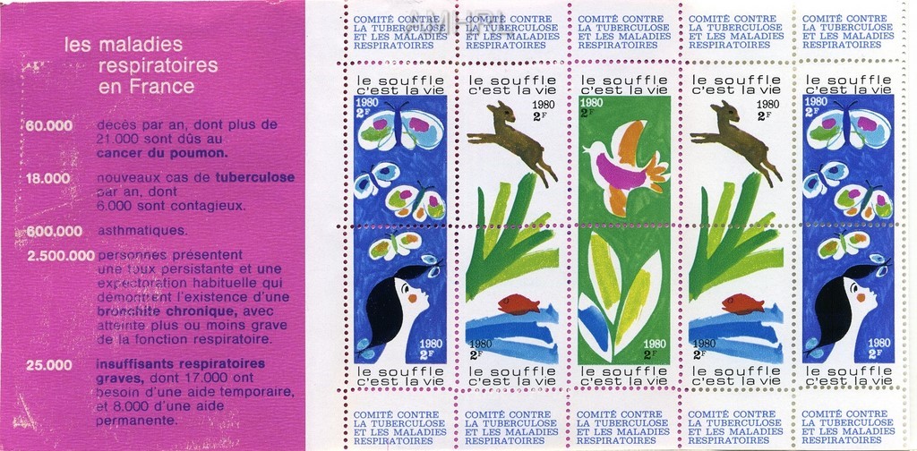 1980 Carnet complet « Le souffle c’est la vie » avec 10 timbres