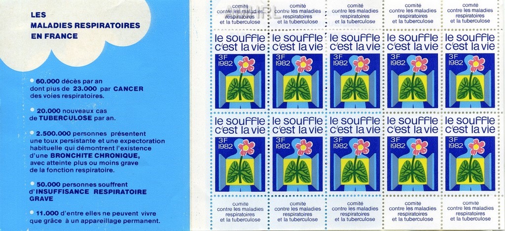 1982 Carnet complet « Le souffle c’est la vie » avec 10 timbres