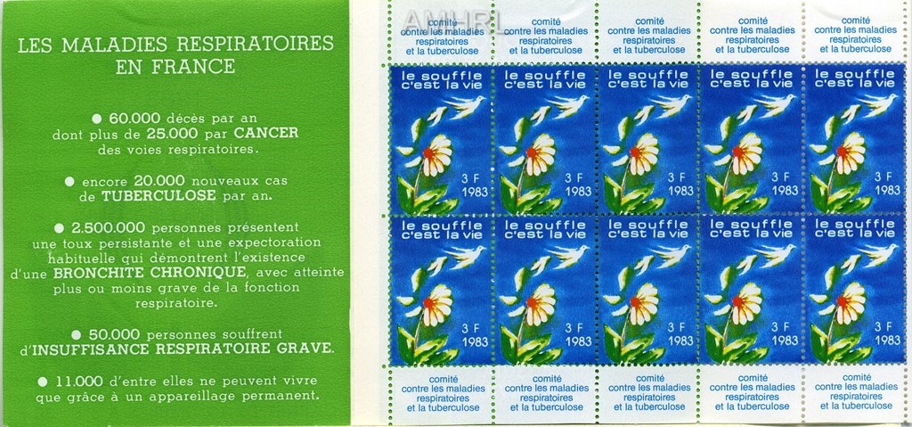 1983 Carnet complet « Le souffle c’est la vie » avec 10 timbres