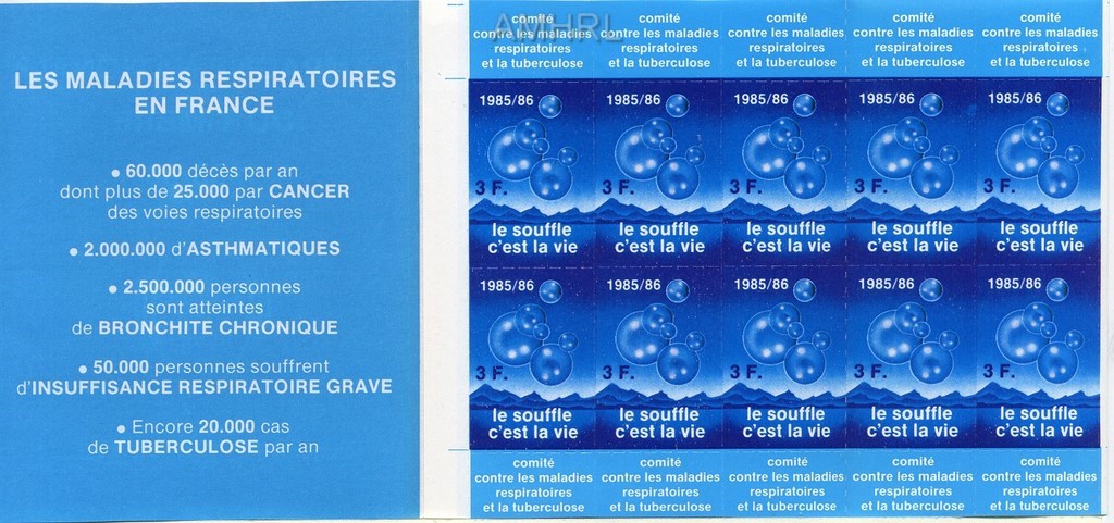 1985/1986 Carnet complet « Le souffle c’est la vie » avec 10 timbres
