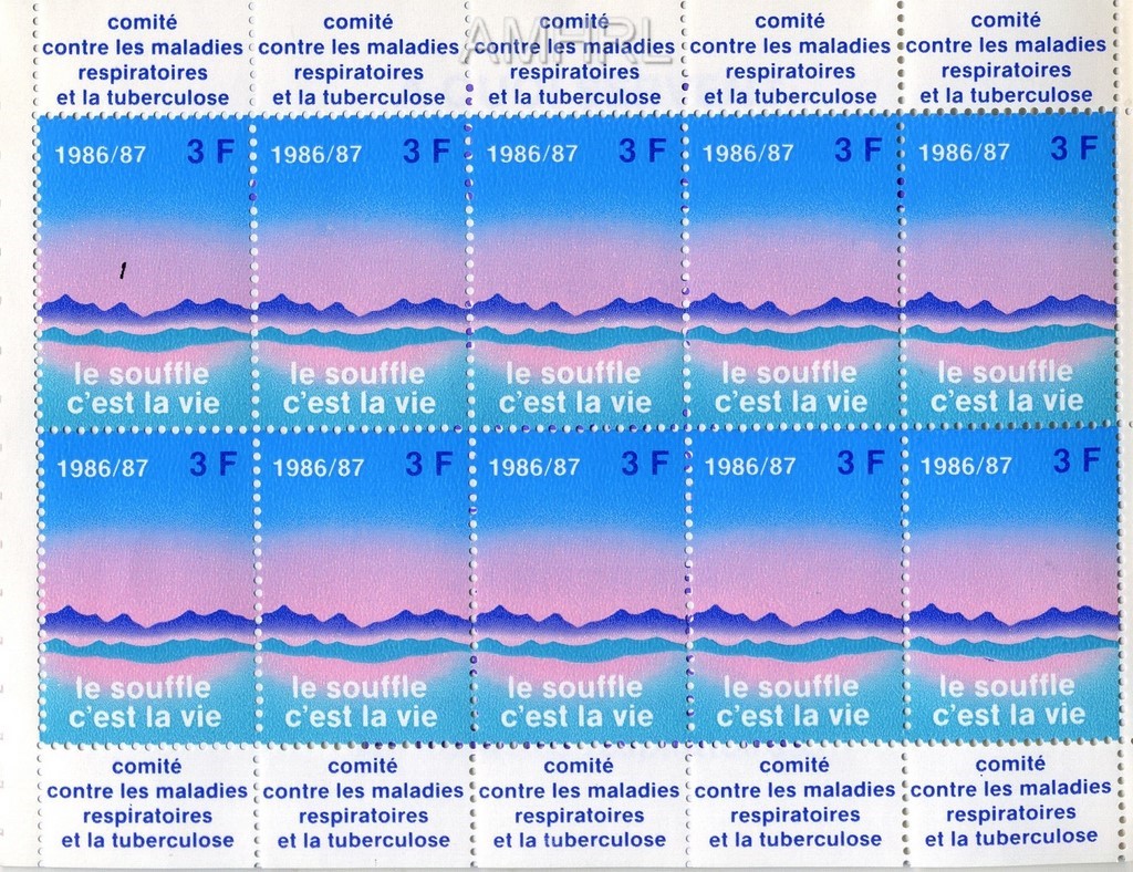 1986/1987 Carnet complet « Le souffle c’est la vie » avec 10 timbres