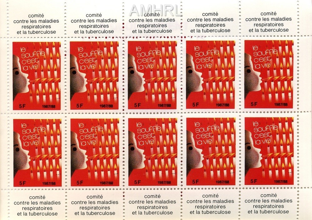 1987/1988 Carnet complet « Le souffle c’est la vie » avec 10 timbres
