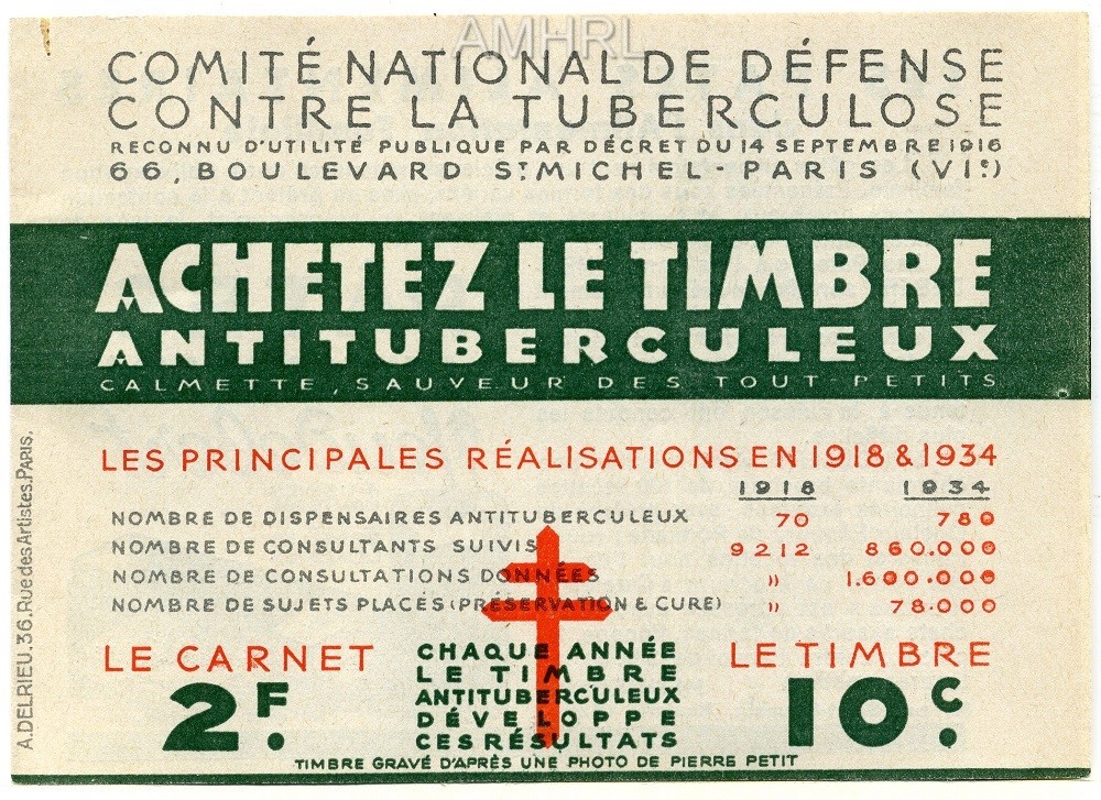 1934 Carnet complet « Calmette sauveur des tout petits par le vaccin BCG » avec 20 timbres 