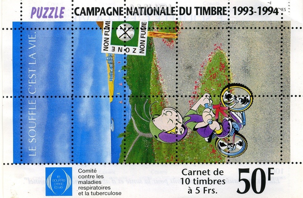 1993/1994 Puzzle de campagne  « Le souffle c’est la vie » avec 10 timbres