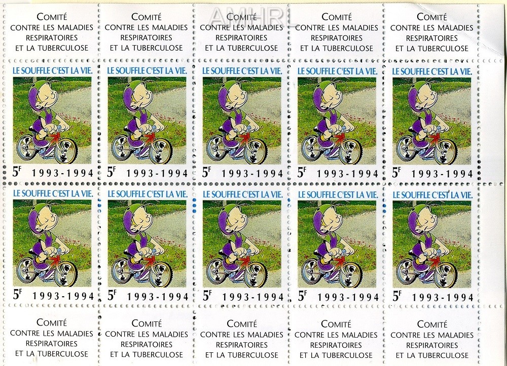 1993/1994 Puzzle de campagne « Le souffle c’est la vie » avec 10 timbres