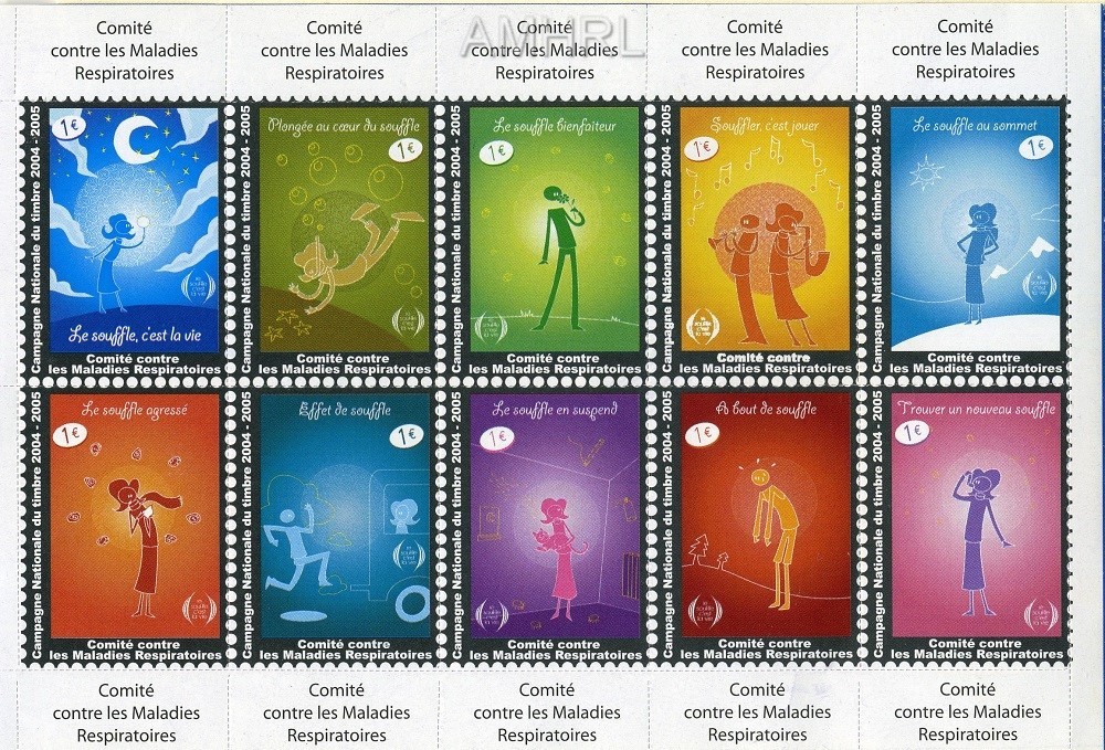 2004/2005 Carnet complet « Le souffle c’est la vie » avec 10 timbres